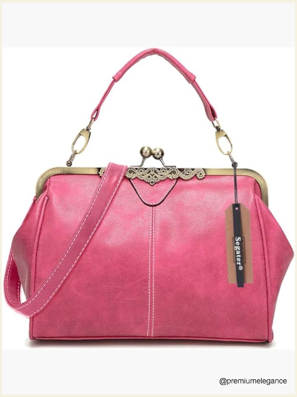 Vintage Kiss Lock Crossbody Purse Frosted Leather Messenger Bag Tote